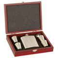 6 oz Stainless Steel Flask Set in Rosewood Presentation Box - with engraved plate